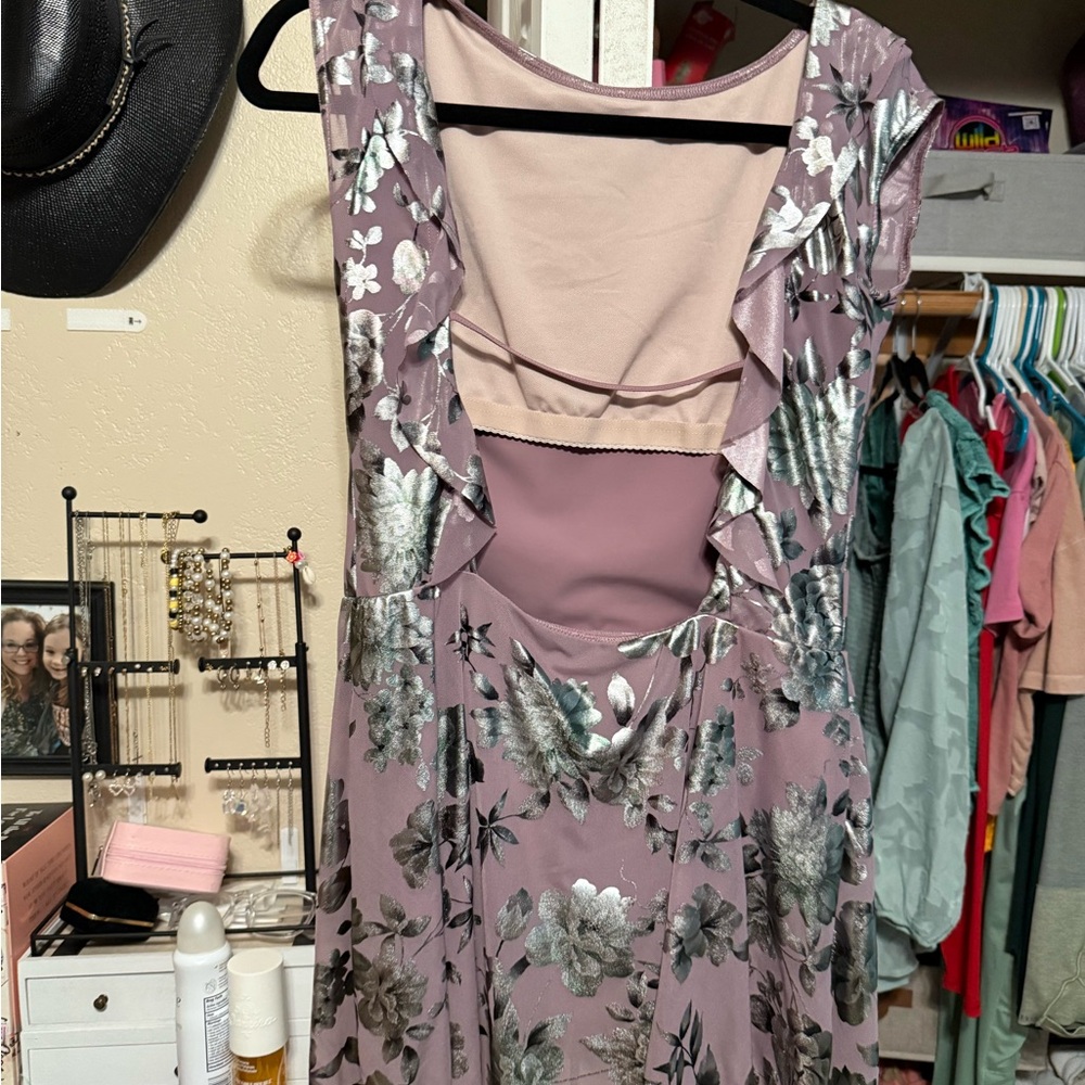 Balera Backless Floral Dress in Purple and Silver